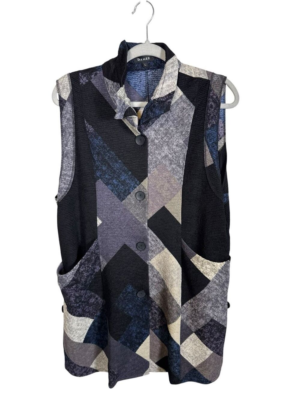 DAMEE Art to Wear Colorful Sleeveless Blouse Watercolor Size Large Geometric